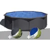 Image de Kit piscine acier gris anthracite GrÃ© Louko ronde 3,70 x 1,22 m + BÃ¢che d'hivernage + BÃ¢che Ã  bulles