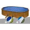 Image de Kit piscine acier aspect bois GrÃ© Pacific ovale 6,34 x 3,99 x 1,22 m + BÃ¢che Ã  bulles + Tapis de sol