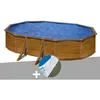 Image de Kit piscine acier aspect bois GrÃ© Pacific ovale 6,34 x 3,99 x 1,22 m + Tapis de sol