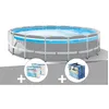 Image de Kit piscine tubulaire Intex Prism Frame Clearview ronde 4,88 x 1,22 m + BÃ¢che Ã  bulles + 6 cartouches de filtration