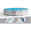 Image de Kit piscine tubulaire Intex Prism Frame ronde 4,57 x 1,07 m + BÃ¢che Ã  bulles + 6 cartouches de filtration