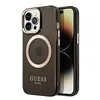 Image de Guess Coque arrière rigide compatible Magsafe pour iPhone 14 Pro Max - bouttons & Camera dorés - Translucide - Noir