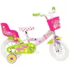 Image de Vélo enfant - Modèle 12'' Pink Bloom pour fille de taille 85 à 100 cm avec stabilisateurs, 1 frein avant, panier avant, carter, garde boues et porte poupée.