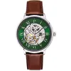 Image de Pierre Lannier Montre Homme Automatic Argenté Cadran Vert Bracelet Cuir Brun 20 Mm