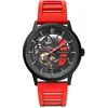 Image de Pierre Lannier Montre Homme Paddock Noir Cadran Noir Bracelet Caoutchouc Rouge 22 Mm