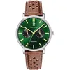 Image de Montre Homme Essential ArgentÃ© Cadran Vert Bracelet Cuir PerforÃ© Brun 20 Mm