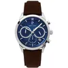 Image de Pierre Lannier Montre Homme Monarck Argenté Cadran Bleu Bracelet Cuir Brun 22 Mm