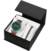 Image de Coffret Homme Essential ArgentÃ© Cadran Vert Bracelet Cuir PerforÃ© Brun 20 Mm
