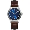 Image de Pierre Lannier Montre Homme Aviateur Argenté Cadran Bleu Bracelet Cuir Brun 20 Mm