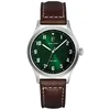 Image de Pierre Lannier Montre Homme Aviateur Argenté Cadran Vert Bracelet Cuir Brun 20 Mm