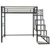 Image de Lit mezzanine en mÃ©tal avec escalier "LENA" - 140 x 190 cm - Noir