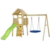 Image de Kangui Aire De Jeux Portique En Bois Woodi - Double Balançoire Et Nid Ø100cm, Toboggan, Mur D'escalade, Cabane, Échelle