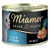 Image de 6x185g Miamor Filets Fins thon, crevettes en gelée - Pâtée pour chat