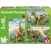 Image de Puzzle Schmidt - Aventures de dinosaures, 3x48 pièces, comprend 1 affiche