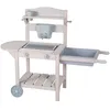 Image de Cuisine Enfant Bbq Sur Roulettes - Roba - Bois Massif - Gris Clair - Bac Amovible