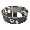 Image de Gamelle en inox Karlie à motifs de pattes, noir pour chien - 1,5 L, diamètre 21 cm