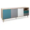 Image de Buffet bas - Décor chene sonoma et blanc - Style scandinave - 3 portes - CUBA - L 180 cm