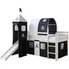 Image de HomeStyle4U Lit Mezzanine Avec Tunnel Tour Toboggan Rideau Pirate Noir 90x200