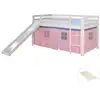 Image de Lit mi-hauteur avec rideaux rose pale et toboggan