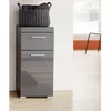 Image de Meuble bas de salle de bain - AMANDA - 1 porte + 1 tiroir - L37 x P31 x H79 cm - Gris Brillant