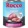 Image de 6x800g Rocco Junior dinde, coeurs de veau, riz - Pâtée pour chien