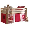 Image de Vipack PINO Lit Compact Pin Massif Naturel 209 x 105 x 114 cm + Rideau de lit Pink Flower