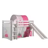 Image de Vipack Pino Lit Mezzanine Avec Toboggan + Princess Rideau Et Tunnel De Lit + 3 Pochettes