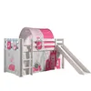 Image de Vipack Pino Lit Mezzanine Avec Toboggan Blanc + Rideau + Tunnel De Lit + Pochettes Little Princess
