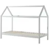 Image de Lit Cabane 90x200 Et Sommier Pin Massif Blanc Kali
