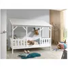Image de Vipack Vipack Malia Lit Cabane 90x200cm Avec Toit Blanc + Sommier 16 Lattes 90x200cm Beige