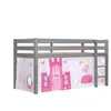 Image de Vipack Vipack Lit Enfant Surélevé Pino 90x200cm Gris + Rideau De Lit Princess