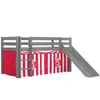 Image de Vipack Lit Enfant Surlev Avec Toboggan Pino 90x200cm Gris + Rideau De Lit Chucky