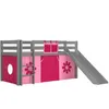 Image de Vipack Vipack Lit Enfant Surlev Avec Toboggan Pino 90x200cm Gris + Rideau De Lit Pink Flower