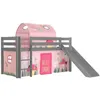 Image de Vipack Lit Enfant Surlev Avec Toboggan Pino 90x200cm Gris + Rideau Et Tunnel De Lit Spring