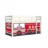 Image de Vipack PINO Lit sureleve en pin massif avec sommier Blanc + Rideau en 4 parties Pompiers