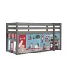 Image de Vipack Lit Enfant Surlev Pino 90x200cm Gris + Rideau En 4 Parties Animalerie