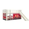 Image de Vipack Pino Lit Mezzanine Avec Toboggan + Rideau Pour Lit En 4 Parties Pompiers