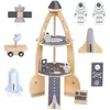 Image de Grande Fusée Spatiale En Bois Avec Accessoires À Construire Mamabrum- Garage Enfant +3, 2 Astronautes, 2 Véhicules D'espace, Peinture Écologique