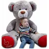 Image de Nounours En Peluche Énorme Teddy Bear 75+85 Gris-Rouge