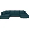 Image de Canapé d'angle panoramique convertible -7 places - INDIAN - Tissu 100% polyester - Bleu canard - 360 x 228 cm