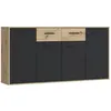 Image de Buffet PILVI - Style contemporain - Particules mélaminées - Décor chêne et noir - 4 portes + 2 tiroirs - L 162,3 x P 34,2 x H 81,7 cm