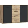 Image de BUFFET PILVI - STYLE CONTEMPORAIN - PARTICULES MÃLAMINÃ - DÃCOR CHENE ET NOIR - 2 PORTES + 4 TIROIRS - L 122,6 X P 34,2 X H 8