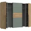 Image de Armoire - Décor Chêne et vert Sauge - 2 portes battantes + 2 portes coulissantes - L270 x P61 x H210cm - NARAGO