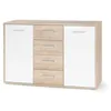 Image de PILVI Buffet bas 2 portes 4 tiroirs - Blanc et chene sonoma - L 122,6 x P 34,2 H 88,1 cm