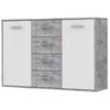 Image de PILVI Buffet bas 2 portes 4 tiroirs - Blanc et beton gris clair - L 122,6 x P 34,2 H 88,1 cm