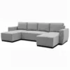 Image de CanapÃ© d'angle convertible panoramique PHARELL 5/6 places - Tissu souris - Coffre de rangement - L297 x P155 x H85 cm