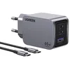 Image de Ugreen Nexode Pro series X755 - Adaptateur secteur - GaN - 65 Watt - PD - 3 connecteurs de sortie (2 x USB-C, USB) - sur le câble : USB-C - gris