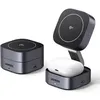 Image de Ugreen - Support de chargement sans fil - 2-en-1, Qi2, magnétique, pliable - 15 watt - 3 A - Fast Charge - 2 connecteurs de sortie (USB-C, chargement sans fil) - gris