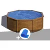 Image de Kit piscine acier aspect bois GrÃ© Sicilia ronde 3,70 x 1,22 m + BÃ¢che Ã  bulles