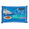 Image de 4x85g Purina ONE Indoor thon et veau nourriture pour chat humide